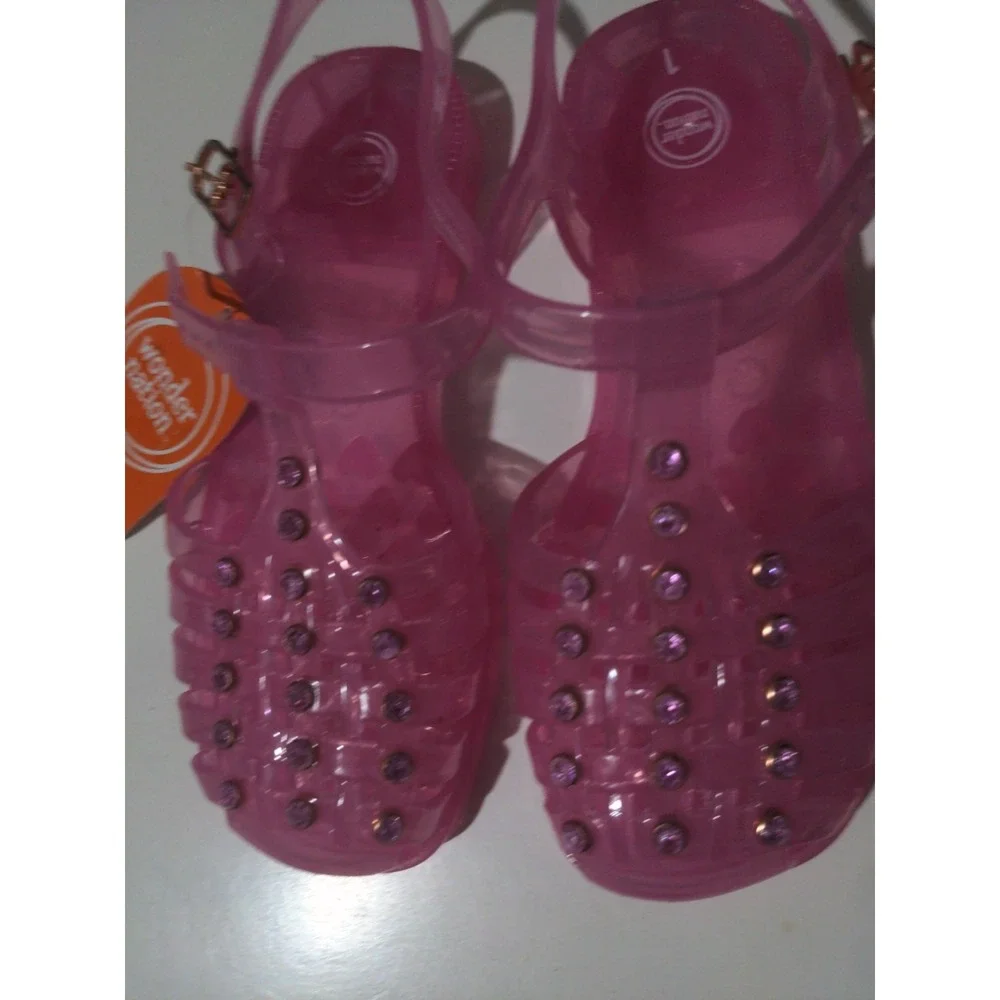 Wonder Nation Girls Pink Embellished Closed Toe Jellies Size 1 NWT